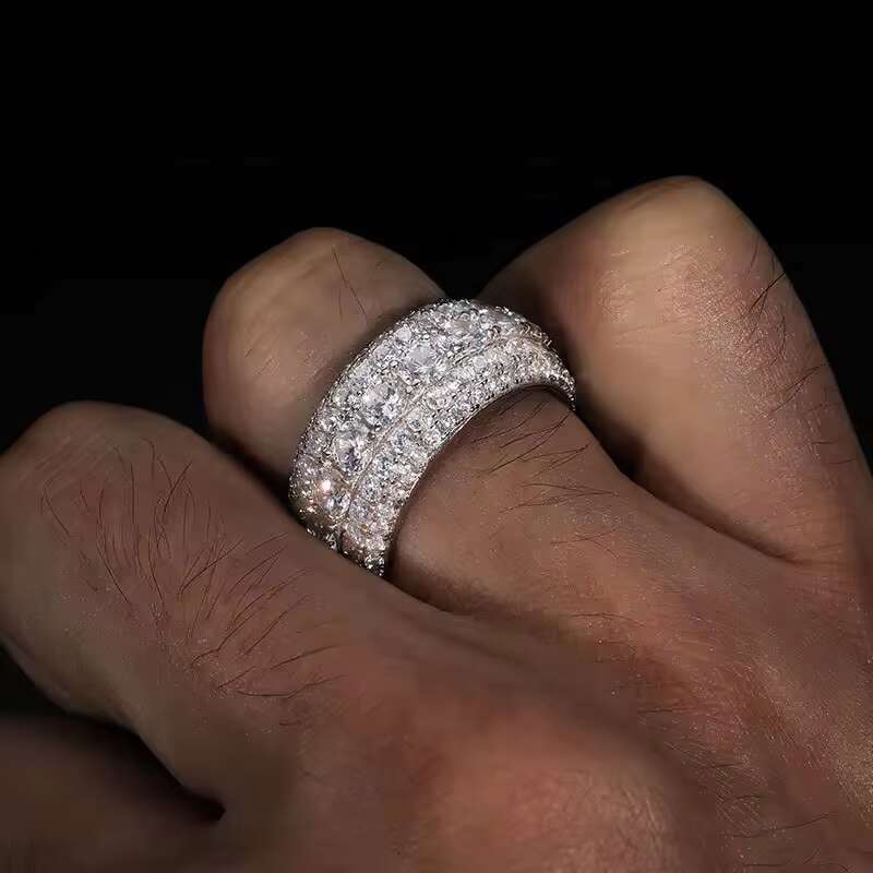925 Silver Mens Eternity Ring Duty-Free Hip Hop Style with Dazzling VVS Moissanite Rapper Sparkling Design