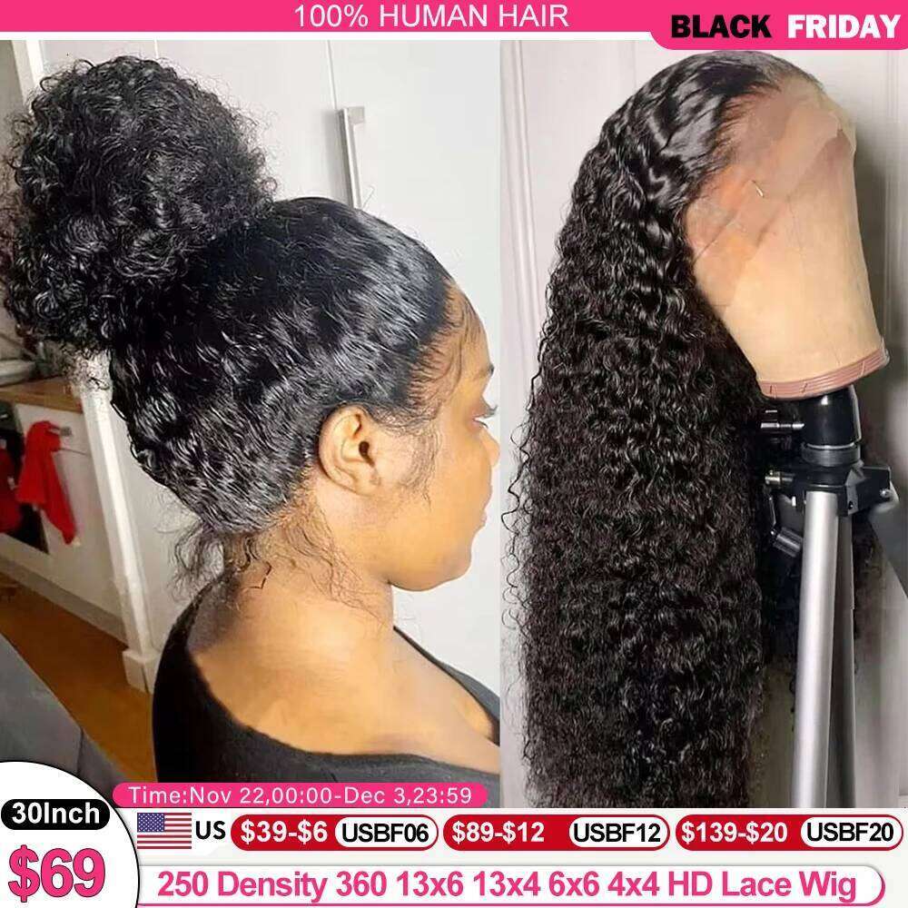 250 Density 360 Full Hd Lace Front Pre Plucked 30 Inch Glueless 13X6 Deep Curly Wave Frontal Wig Human Hair