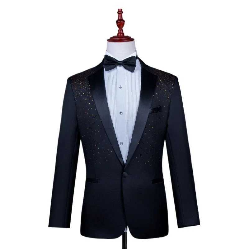 2025 New Black and White Hot Diamond Suits for Men 2-piece Male Group Chorus/Singer Host/Anchor Dress Performance MC Blazer+Pant X250704