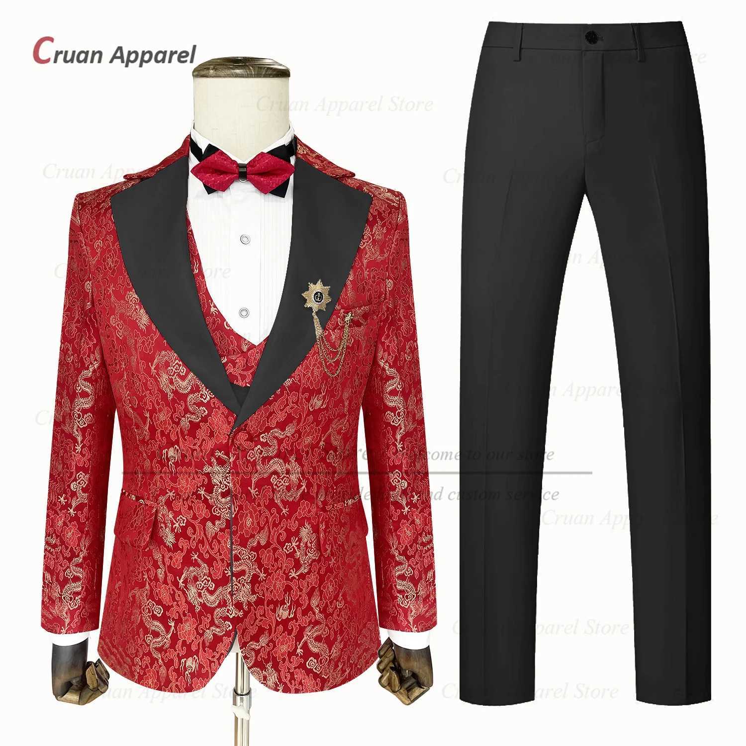 Wedding Party Prom Groomsman Luxury Tuxedos Floral Printing Men Suits Set 3 Pcs Fashion Banquet Tailor-made Male Trends Costumes X250704