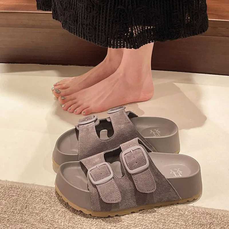 Bebealy Women Slippers Summer New Casual With A Buckle Womens Shoes Retro Trend Slippers Beach Slippers Round-headed Flip-Flops W250704