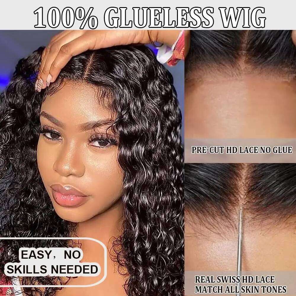 Deep Wear and Go Front Human for Women Transparent 4x4 Glueless Lace Closure Wigs Curly Hair