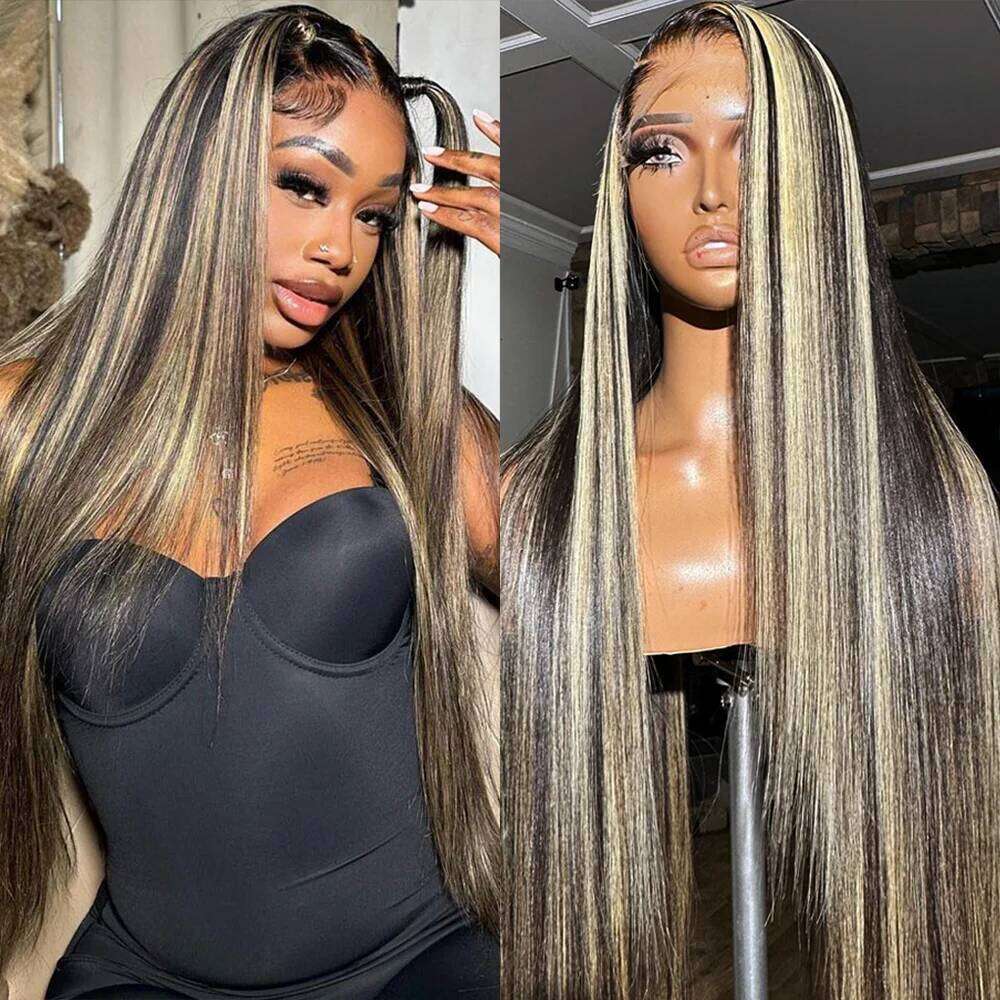 250 Density 13x6 HD Lace Frontal Wig 1B/27 Highlight Bone Straight Brazilian Colored Human Hair Wigs On Clearance Sale For Woman