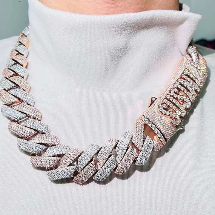 High-end Bling Hip Hop Necklace Bracelet Silver Iced Out Vvs1 Moissanite Cuban Link Chain