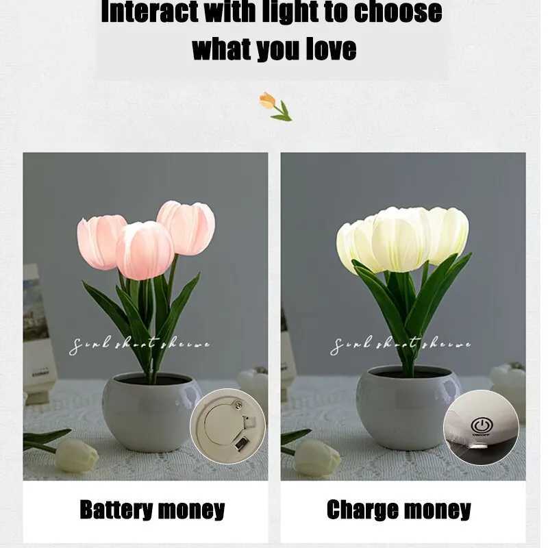 Tulip Table Lamp LED Bedside Lamp Simulation Flower Bouquet Bedroom Bedside Romantic Atmosphere Birthday Gift Home DecorationXJ250703