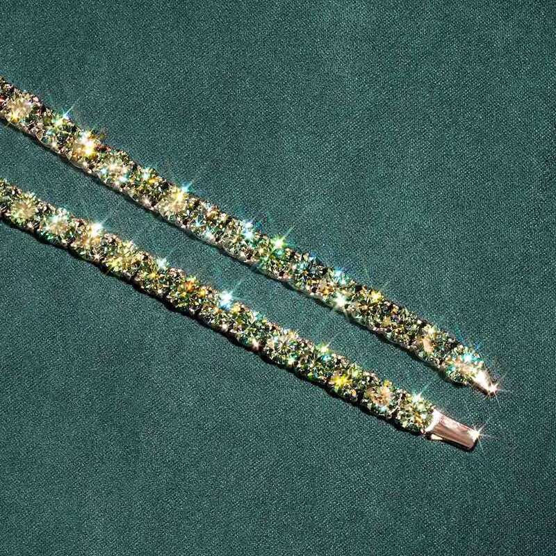 3mm 4mm 5mm 6.5mm Green Moissanite Tennis Chain Hip Hop Pass Diamond Tester Iced out GRA Bling 925 Silver Necklace