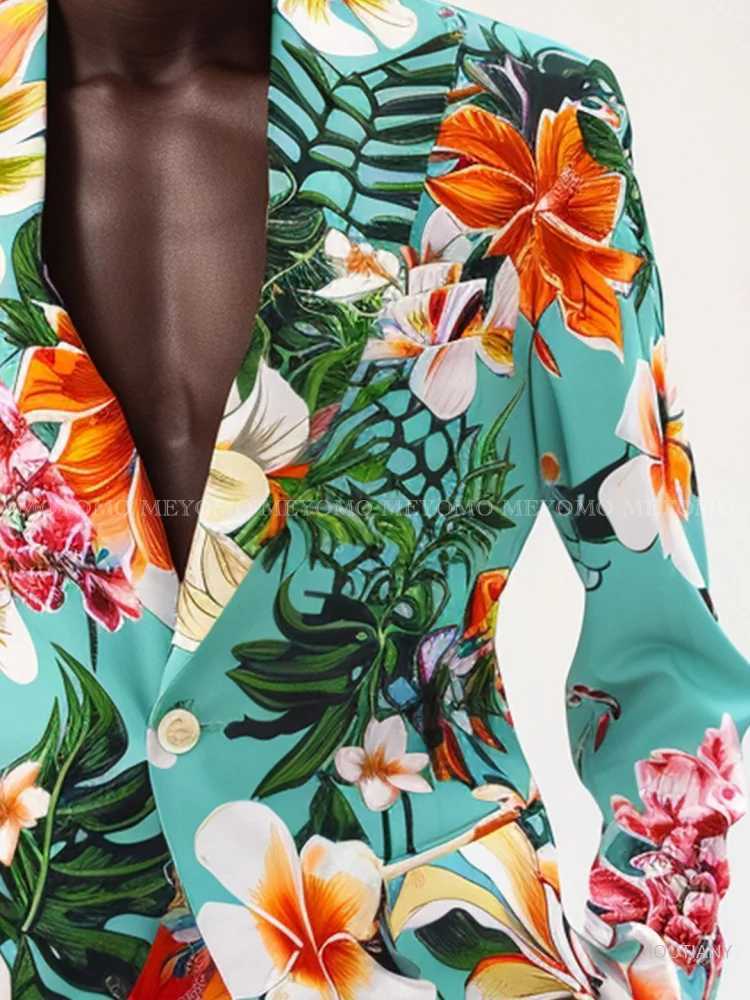 Fashion New Hawaiian Floral Print Suit Jacket Adult Gentleman Social Wedd Party Gown Men Slim Jacket Nightclub Stage Party Set X250704