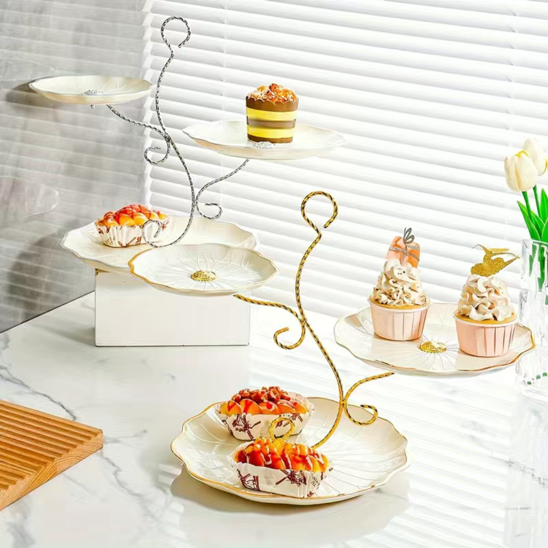 3 Tier Cupcake Stand Tower, White Plastic Cup Cake Holder for Dessert Table, Tiered Serving Tray for Tea Party, Baby Shower, Wedding and More