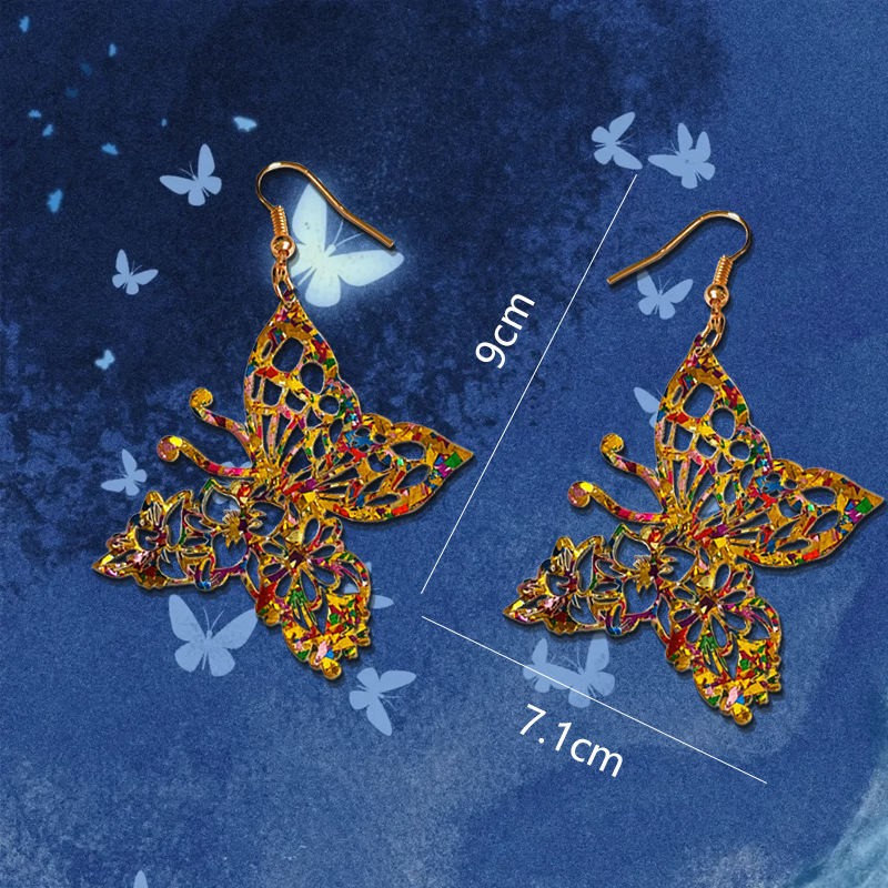 1 Pair Of Golden Yellow Butterfly Earrings With Hollow Design, Elegant High-End Colorful Decoration, Gift For Girlfriend