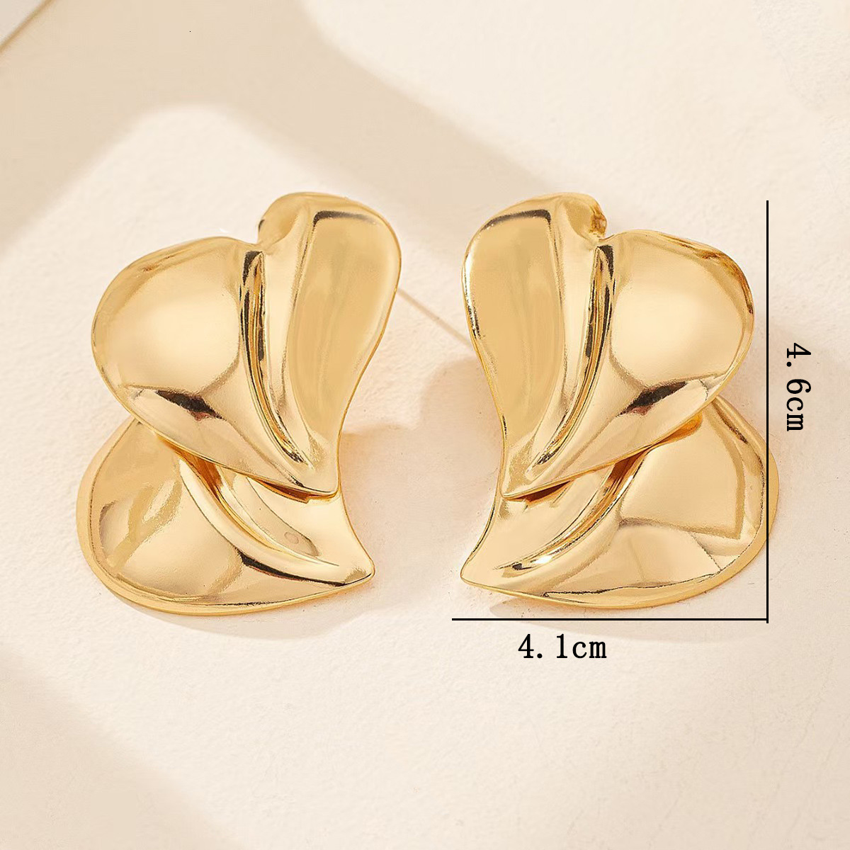Unique Geometric Double Heart Metal Stud Trendy Ear Jewelry Ins Cold Style Women's Earrings