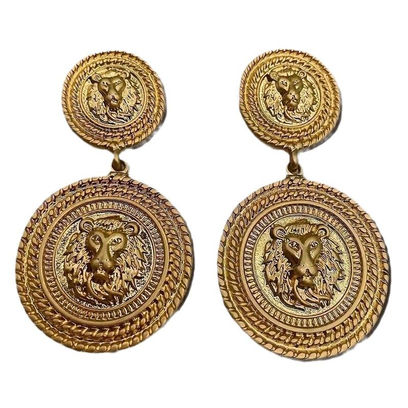 Qingdao Vintage Lion King Head Western Fashion Court Style Bold Earrings