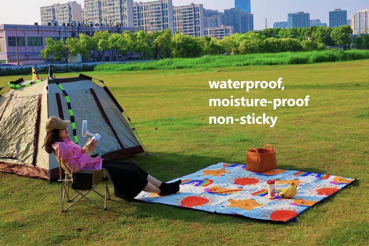 Camping picnic mat outdoor supplies portable thick more durable waterproof oxford cloth fun ground mat Rainbow Stars