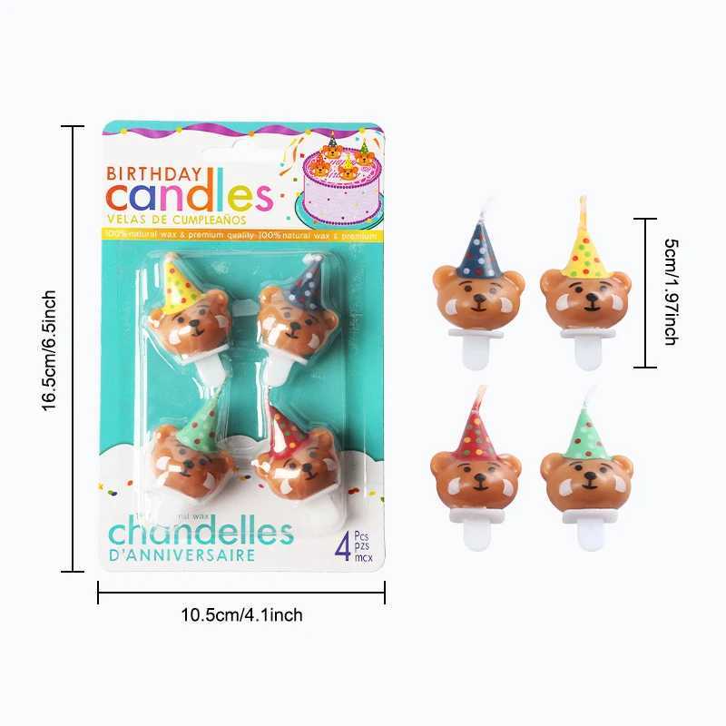 4pcs/pack Stars Smile Face Birthday Cake Cupcake Candles Cute Bear Art Decoration Wedding Party Supplies Cake Toppers W250704