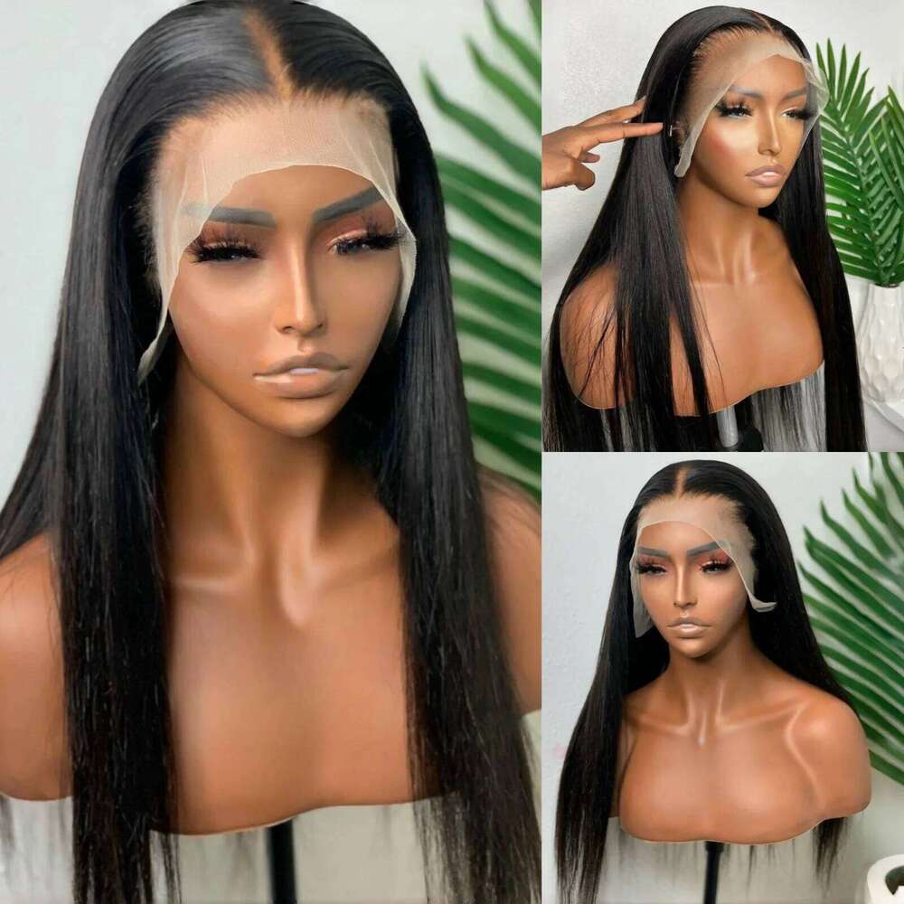 13X4 Dark Front Straight Synthetic Wig Long Green Colored Hair Lace Frontal Wigs for Women Heat Fiber