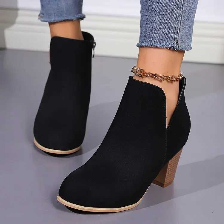 Womens Fashion Ankle Boots Chunky High Heels Boots Female New Trendy Autumn Winter Outdoor Mid-heel Side Zipper Booties Mujer Z250704