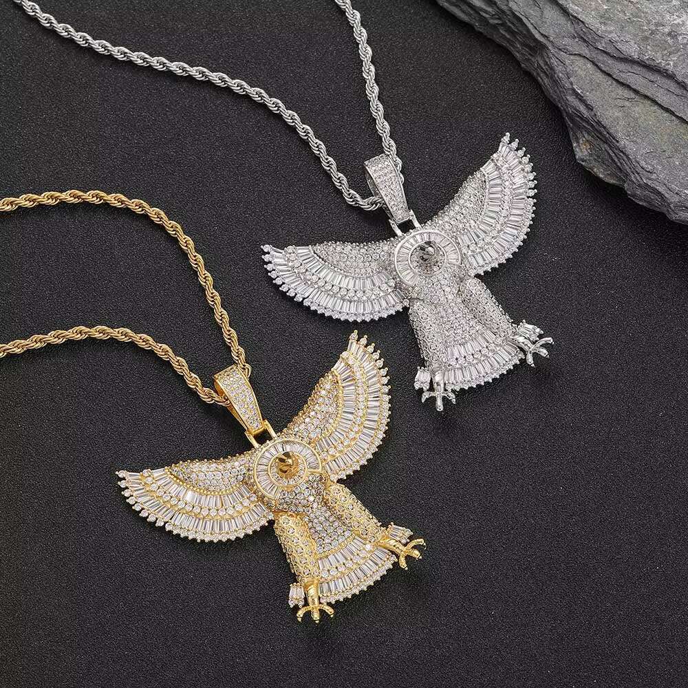 Mens Hip Hop Charm Gold Plating Brass and Moissanite vvs1 Hawk Eagle Pendant Necklace