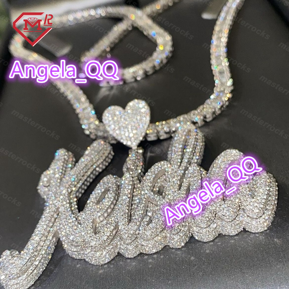 Gra Certificate Custom Moissanite Pendant Name 925 Silver Fully Vvs Iced Out Hip Hop Moissanite Pendant