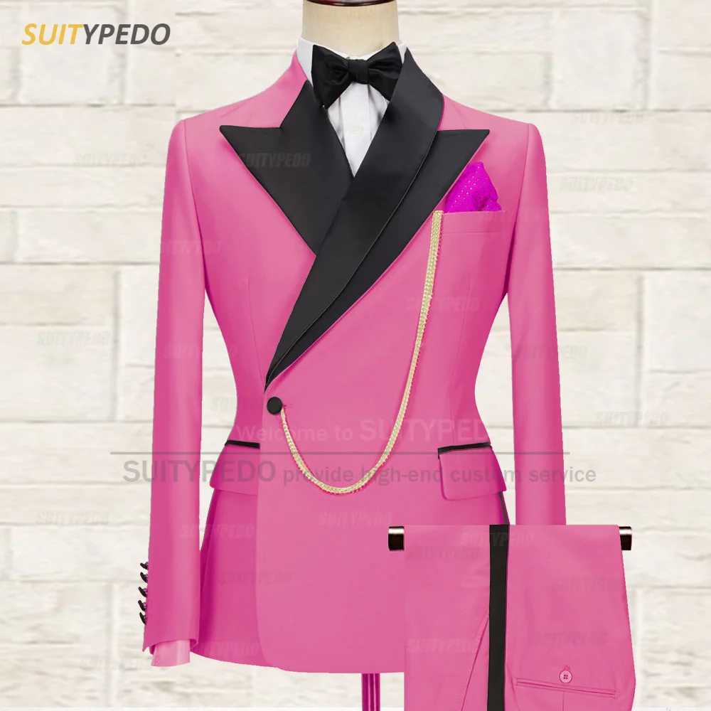 Formal Mens Suit Sets for Wedding Prom Party Elegant One Button Peak Lapel Tuxedos Fashion Slim Fit Blazer Pants Two Pieces X250704