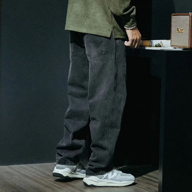 Korean Mens Jeans Denim Pants Heavyweight Wide Straight Leg High Fashion Retro Four Seasons Loose Pants 250704
