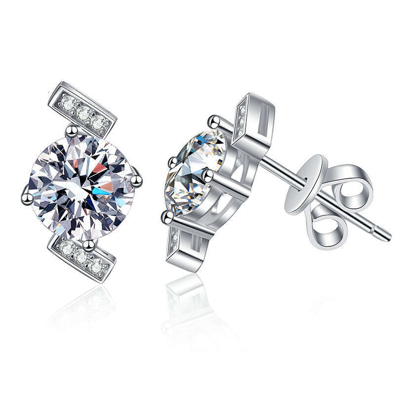 EarringS925 S925 Pure S925ier for Women Geometric Four-Prong D Color 2 caratS925 MoiS925S925anite S925tudS925 4e1
