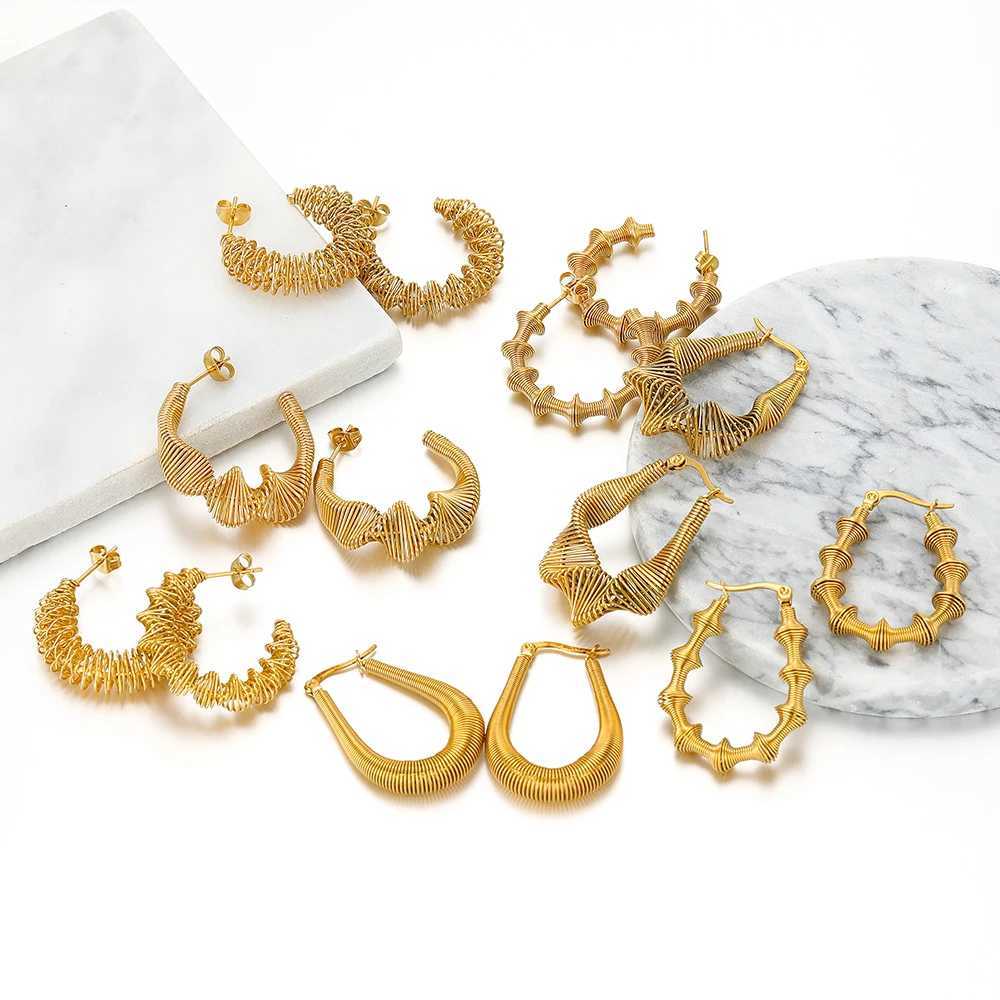 1 Pair Stainless Steel Twisted Women Hoop Huggie Earrings Settings Waterproof Personalized Ear Jewelry Supplies Y250704