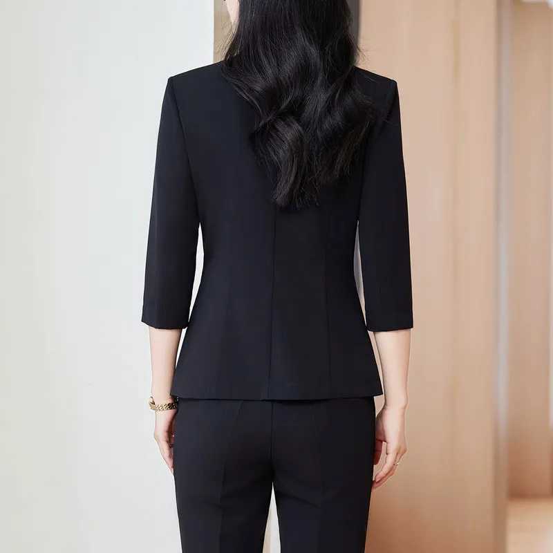 NAVIU Half Slve Elegant Women Business Suits Spring Summer Formal Uniform Design Pants Suits Professional Blazer Trousers Sets X250704