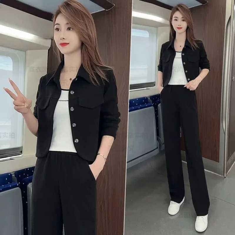Fashion Wide Pants Casual Clothing Womens Suit Spring And Autumn 2025 New Stylish Jacket Straight Leg Trousers 2 Two Piece Set X250704