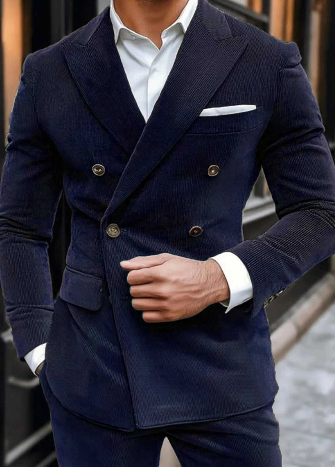 Autumn Winter Mens Suit 2 Piece Corduroy Blazer Pants Set for Business Events Wedding Grooms Banquet Party Custom Tuxedo X250704
