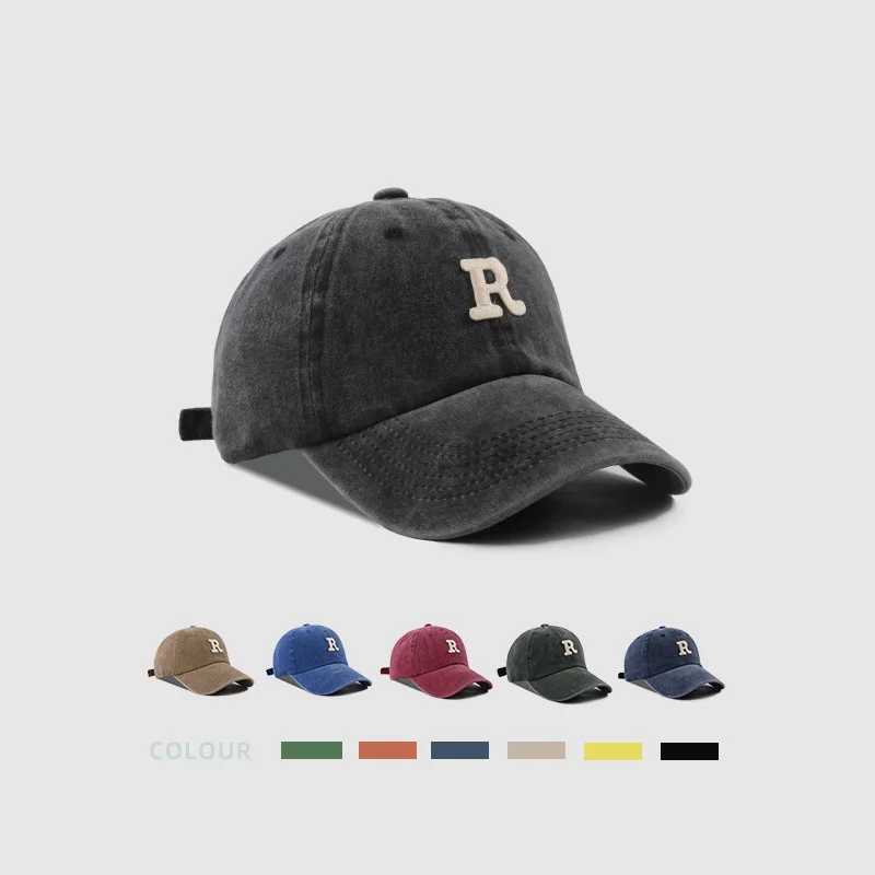 R Letter Embroidery Baseball Cap Vintage Washed Cotton Men Wen Snapback Hat Casual Adjustable Unisex Duck Tongue Caps X250704