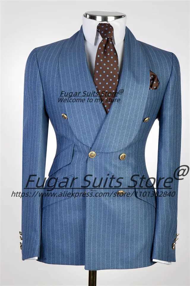 Business Stripe High-end Men Suits Slim Fit Shawl Lapel Groom Formal Prom Tuxedos 2 Pieces Sets Elegant Male Blazers Mens Clothing X250704