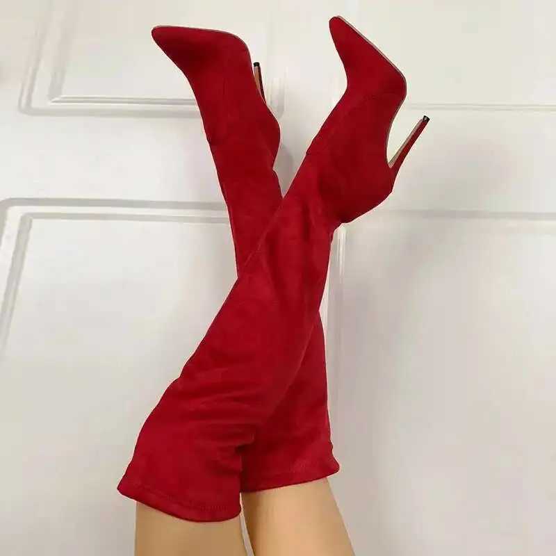 2025 Sexy High Heel Suede Pointy Boots Black Over The Knee Boots Z250704