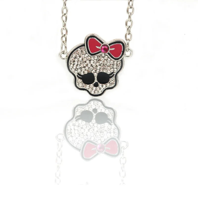 Halloween Skeleton Necklace Fashion Punk Gothic Cute Pink Bow-Knot Skeleton Pendant Necklace Jewelry Christmas Gifts 250701