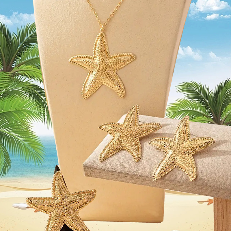 Necklace Earrings Starfish Ring Ocean Style High-end Jewelry Set
