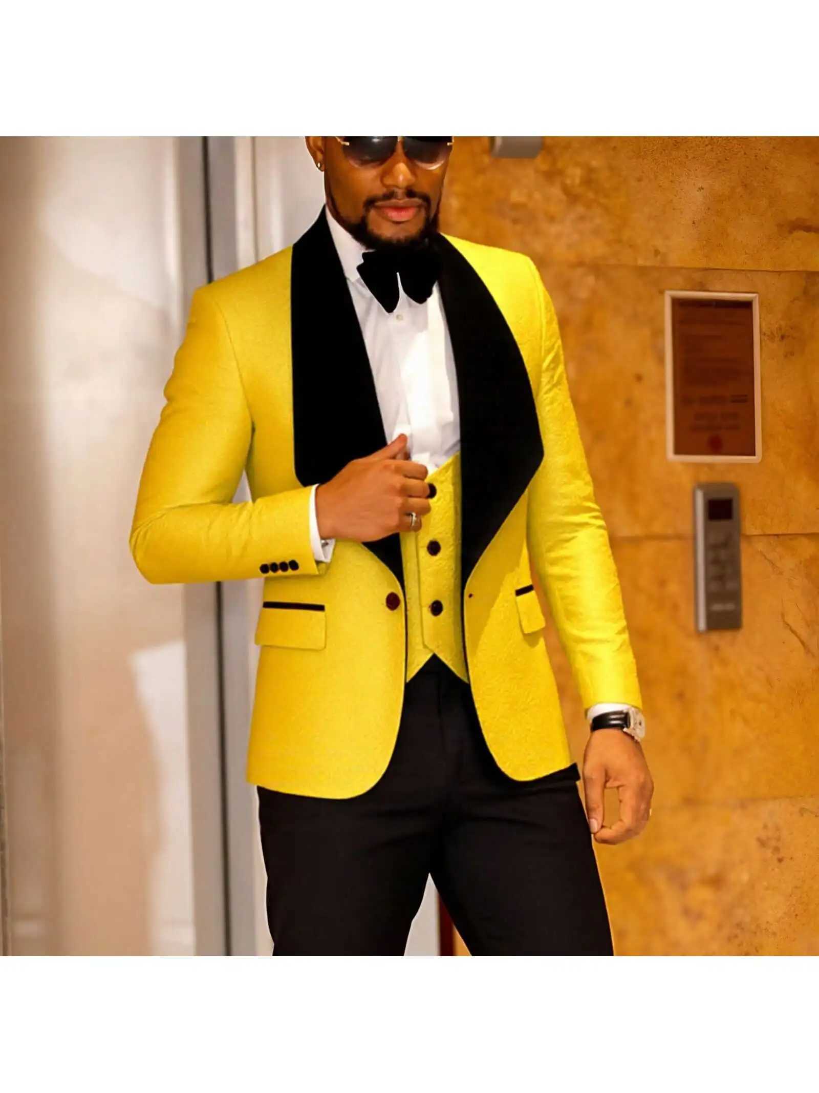 3-Piece Floral Tuxedo for Men Jacquard Slim Suit Set Paisley Blazer Vest and Pants for Prom Wedding X250704