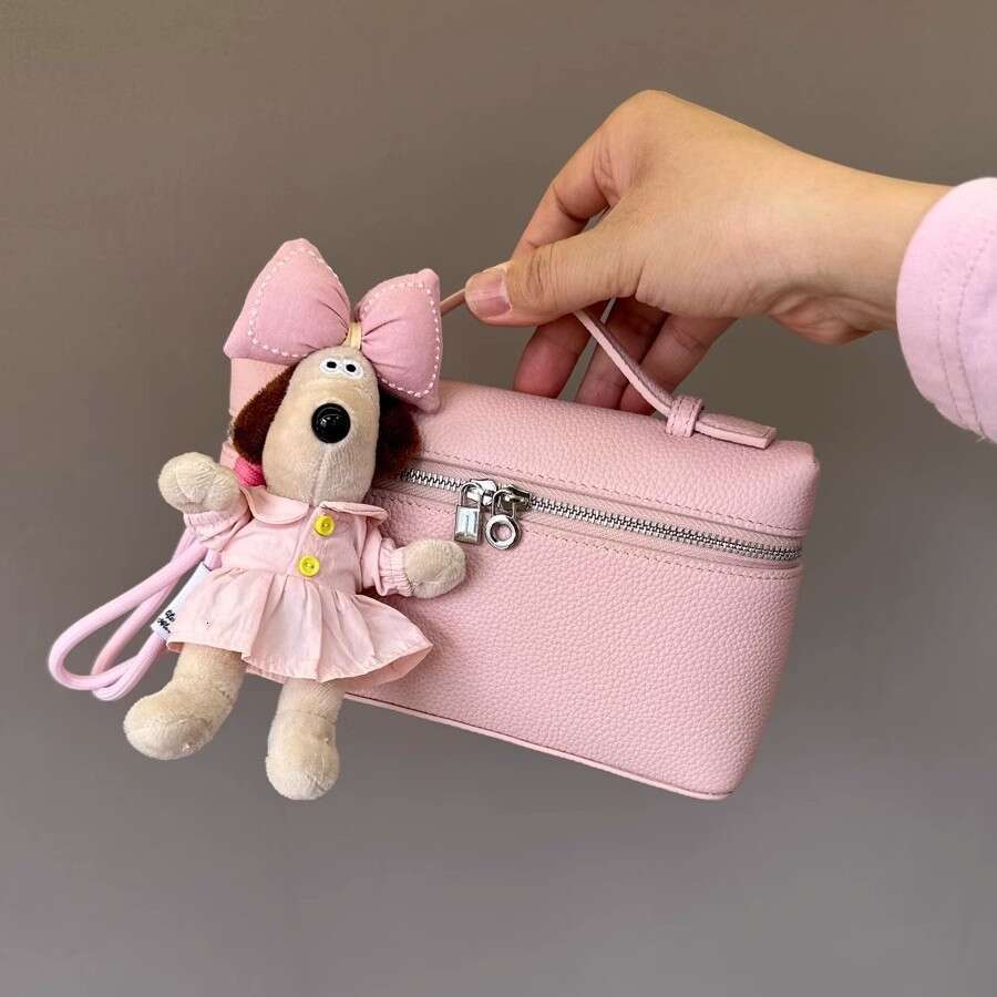 LP19 Lunch Box Piana Genuine Leather Women's Single Shoulder Crossbody Handbag Macaron Color Series Lychee Texture Makeup Bag