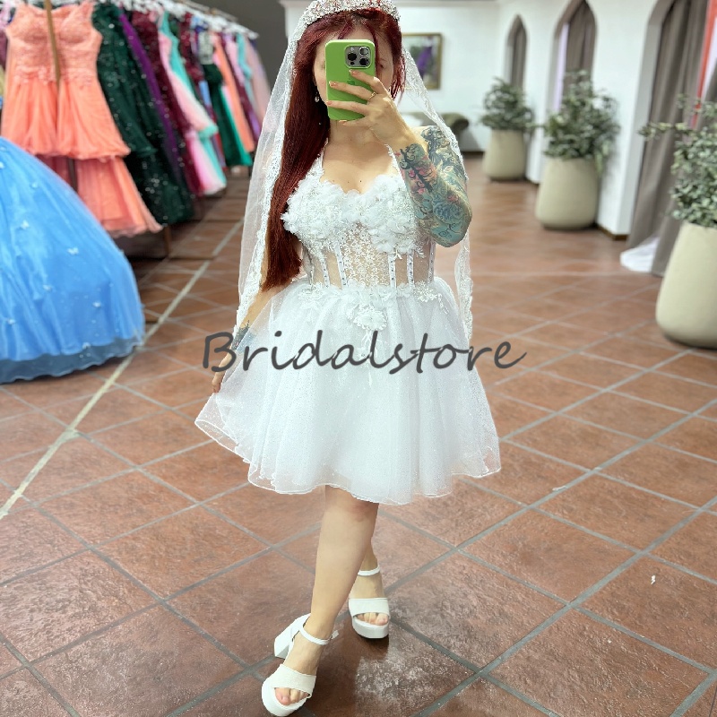 Sparkly 2 In 1 Wedding Dress With Removeskirt Lace Flower Elegant Short Bridal Dress 2025 Beaded Lace Country Garden Bride Tudor Vestido De Noiva Casa