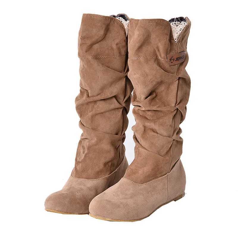 2024 New Mid-tube Snow Boots Hollow Cotton Thread Hook Lace Frosted Lady Boots Large Size Womens Shoes Z250704