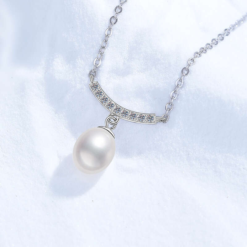 S925 Pure S925ier Necklace for Women, MoiS925S925anite Necklace, Natural FreS925hwater Pearl, S925imple S925mile Pendant cf2
