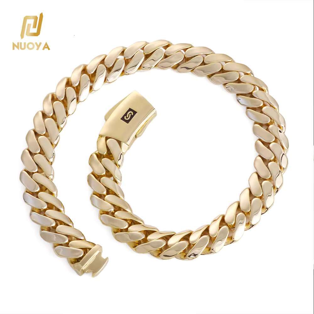 NUOYA 14K Gold Plated Thick Miami Cuban Link Bracelet Smooth Clasp Monaco Cuban Chain Hip Hop Jewelry for Men Women