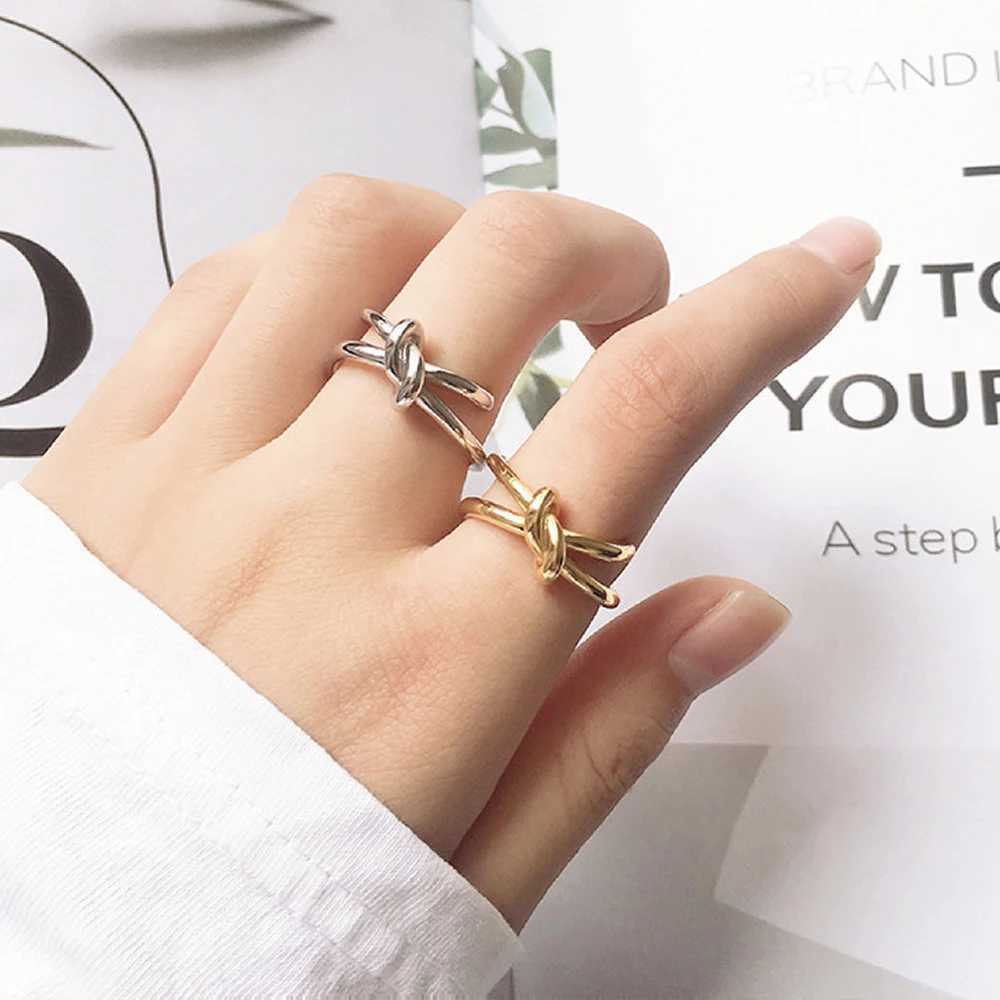 eManco Stainless Steel Braided Twist Ring Personalized Open End Ring Niche Jewelry For Women Holiday Gift Y250704