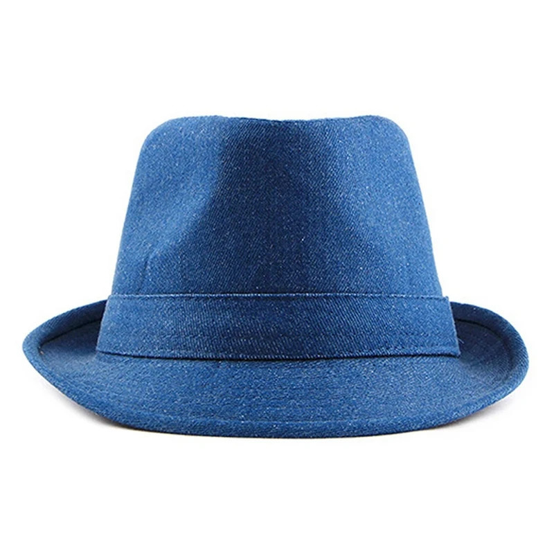 CLIMATE Jeans Denim Fedora Jazz Hat Men Jeans Wear Hats for Man Solid Warm Fedoras Cap Cool Denim Cap Hat Fedora for Men Hat 250701
