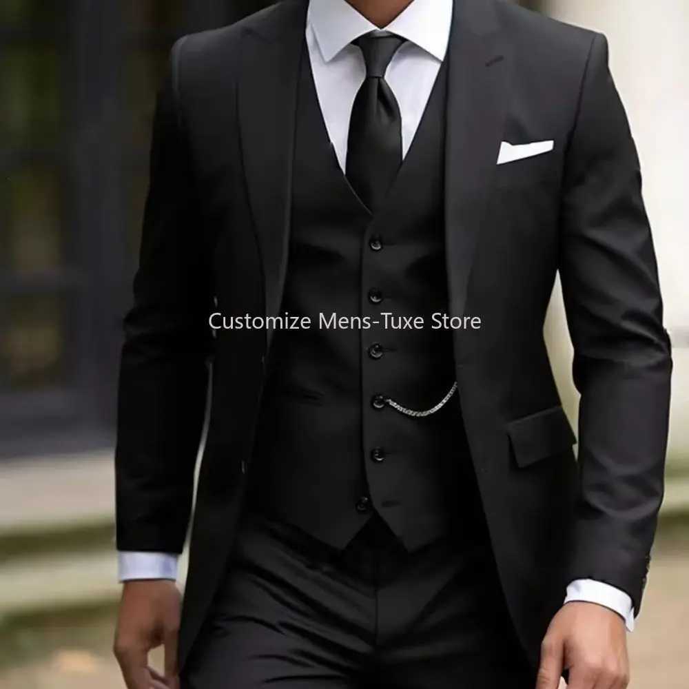 New Beige Suit Men Business Tuxedos Formal 3-Piece Set Jacket Vest Pants Single Breasted Groom Groomsman Prom Wedding Party X250704