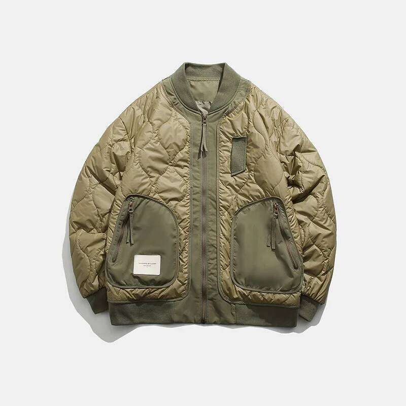 Winter Colored Large Pocket Sticker Quilted Baseball Collar Thin Cotton Coat Outdoor Trekking Camp Riding Sports Jacket 250701