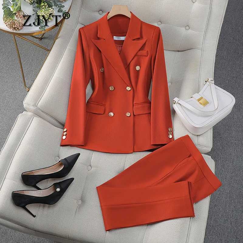 ZJYT Elegant Womens Double Breasted Blazer Pants Set Spring Autumn Fashion Office Work Outfit Lady Matching Set Trousers Jacket X250704