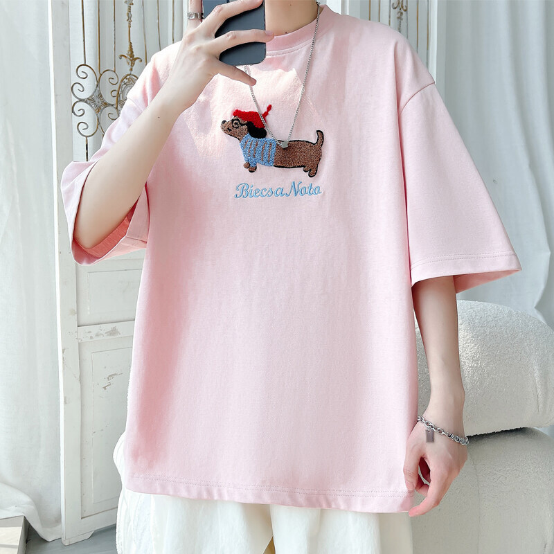 Textured Print Short Sleeve T-shirt For Men, Summer Thin Anti-wrinkle Shaped Cotton Half Designer Short Sleeves Sleeve Oversize Loose Top