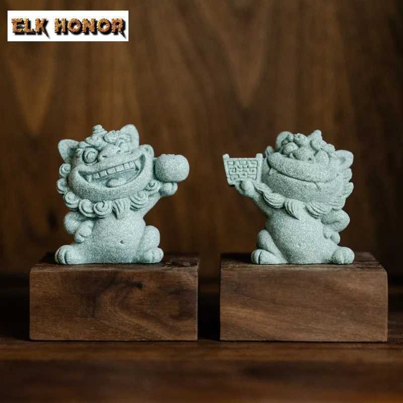 Green Sandstone Lion Incense Base Handmade Lucky Lions Incense Holder Retro Water Fountain Decoration Smell Distributor Tea Gift W250704
