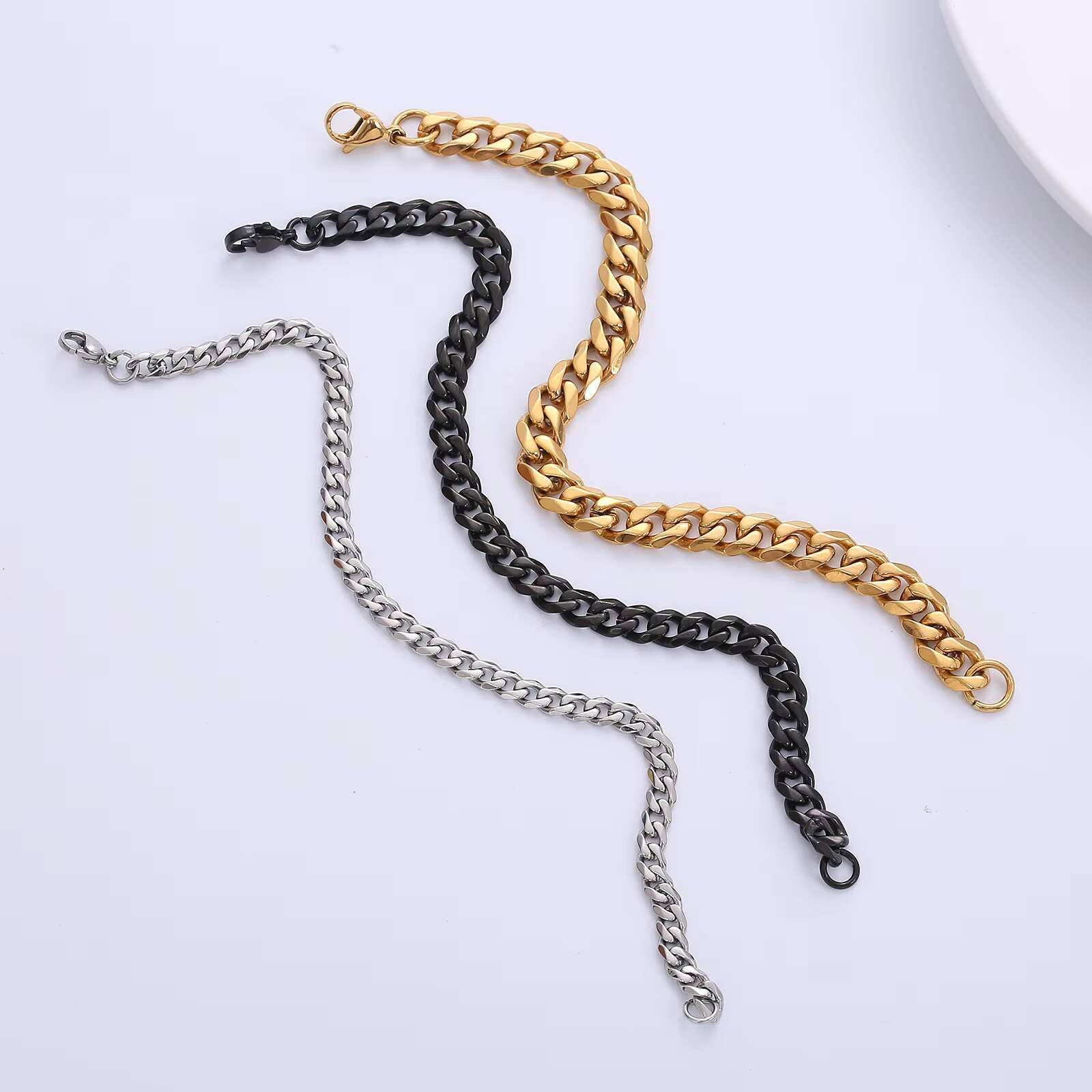 Mens Cuban Link Bracelet with Gold Plating Stainless Steel Silver Black Chain for Anniversaries