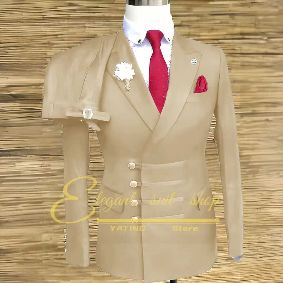 2 Piece Formal Wedding Men Suits Jacket Pants Sets Double Breasted Male Clothing Costume X250704
