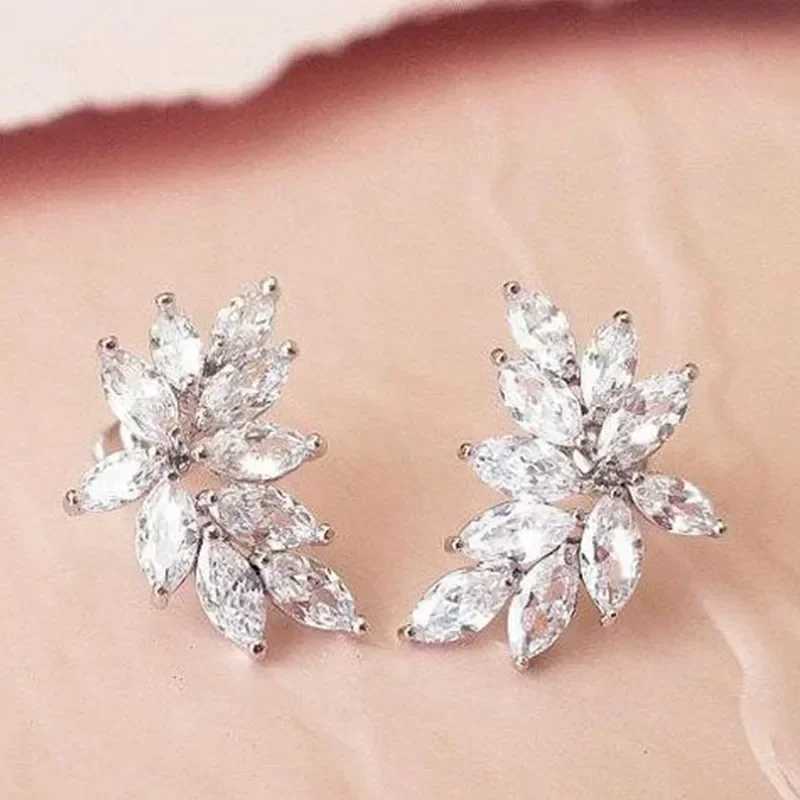 8 Chic Leaf Stud Earrings with AAA Marquise Cubic Zirconia Delicate Accessories for Women Wedding Party Statement Jewelry Y250704