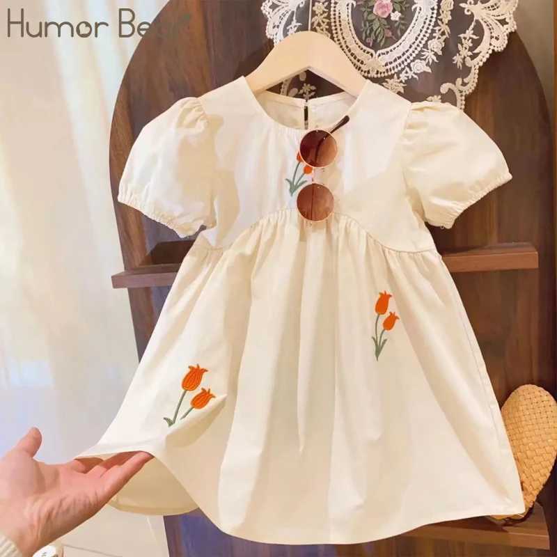 Humor Bear Girls Korean Flower Embroidered Bubble Short Sle Irregar Waist Princess Dress Vestidos Casual Outfit 2-6Y R250704